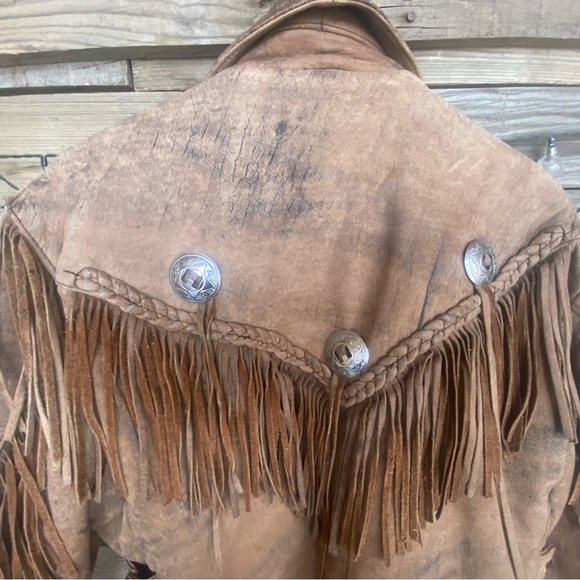 Vintage brown leather fringe biker jacket - Picture 2 of 7